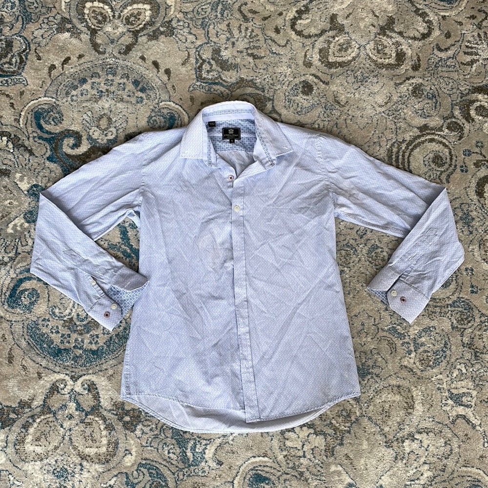 Young Mens Light Blue and White Dress Shirt Size S